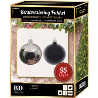 👉 Kerstbal zwart kunststof multikleur 95 Stuks Kerstballen Mix Zilver-zwart Voor 150 Cm Boom - Pakket 8720147260595