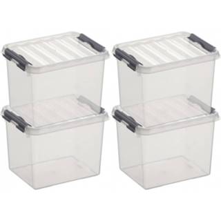 👉 Opbergdoos transparant kunststof zilver 4x Sunware Q-line Opberg Boxen/opbergdozen 3 Liter 20 Cm - Opslagbox Opbergbak Transparant/zilver 8720147769562