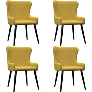 👉 Eetkamerstoel geel fluweel stof Vidaxl Eetkamerstoelen 4 St 8719883818900