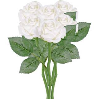 👉 Kunstbloem witte polyester wit 6x Rozen/roos Kunstbloemen 27 Cm - Boeketten 8720147025057