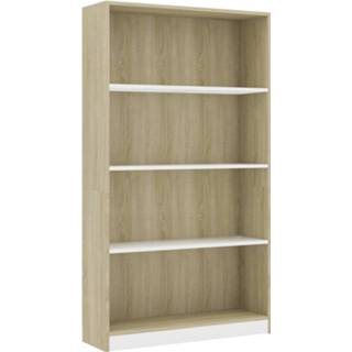 👉 Boekenkast wit eiken steigerhout Vidaxl 4 Schappen 80x24x142 Cm Spaanplaat Sonoma 8719883815275