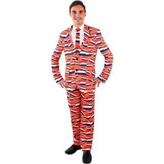 👉 Nederlandse vlag oranje polyester multikleur mannen Luxe Heren Kostuum Met Print Voor - Oranje/koningsdag Holland Kleding 50 (M) 8719538980464