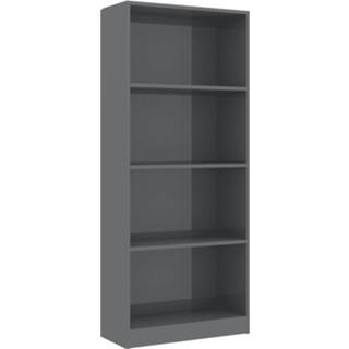 👉 Boekenkast grijs steigerhout Vidaxl Met 4 Schappen 60x24x142 Cm Spaanplaat Hoogglans 8719883869285