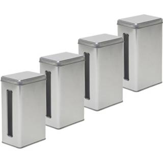 👉 Opbergblik zilveren blikken aluminium zilverkleurig 4x Rechthoekige Opbergblikken/bewaarblikken Met Venster 17 Cm - Voorraadblikken Voorraadbussen 8720147774849