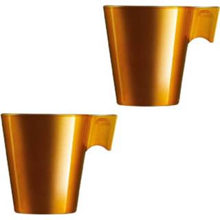 👉 Mok goud Set van 2x stuks caffe Lungo mokken metallic kleur 220 ml