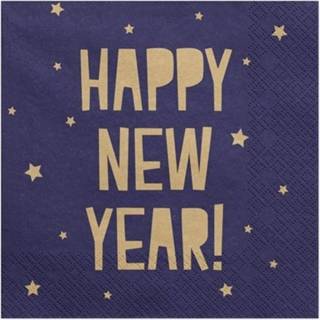 👉 Servet blauwe papier blauw 100x Happy New Year Servetten 33 Cm Oud En Nieuw/nieuwjaar - Wegwerpservetten 8719538800793