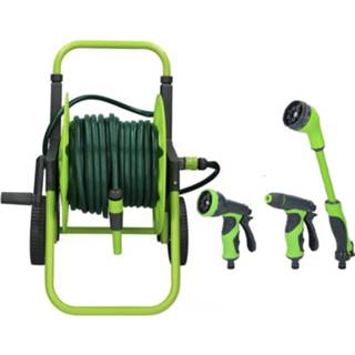👉 Tuinslang haspel groen Set Op Wagen 30 Meter - Met Extra Broespistool/spuitpistool/sproeikop -Tuinier/tuinslang Benodigdheden 8720276072755