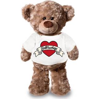 👉 Teddyberen knuffel wit pluche katoen multikleur Beterschap Teddybeer 24 Cm Met T-shirt - / Cadeau Knuffelbeer 8720147856095