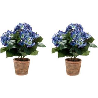 👉 Kunstplant blauwe 2x Hortensia plant in pot