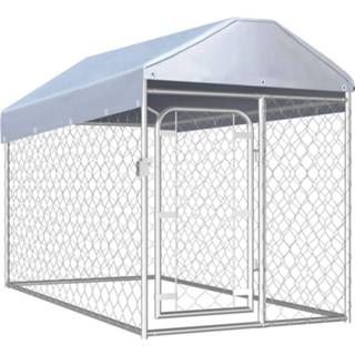 👉 Hondenkennel staal zilverkleurig Vidaxl Voor Buiten Met Dak 200x100x125 Cm 8718475737728