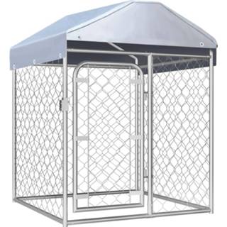 👉 Hondenkennel staal zilverkleurig Vidaxl Voor Buiten Met Dak 100x100x125 Cm 8718475737711