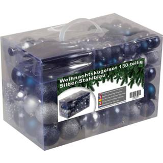👉 Kerstbal staalblauw plastic zilver kunststof blauw Kerstballen Set 130 Ballen Piek En Snoer - Zilver/staalblauw 7434034260254