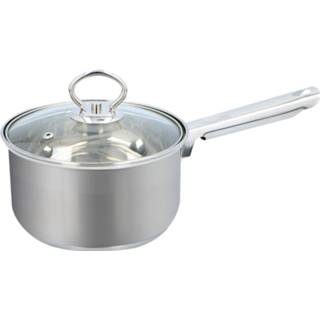 Steelpan RVS glas zilverkleurig Alpina - Met Glazen Deksel Ø 16 Cm Inhoud: 1 Liter 8711252173351