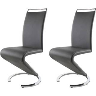 👉 Eetkamerstoel grijze metaal Sidney Set Van 2 Eetkamerstoelen - Faux Coating Modern L 49,5 X D 61 Cm 3248114260188