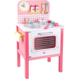 👉 Speelgoedkeuken roze hout meisjes Tooky Toy 39,5 X 68 Cm 10-delig 6970090041617