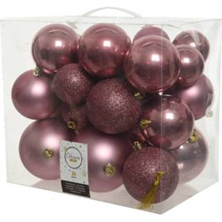 👉 Kerstbal roze kunststof plastic 26x Oud Kerstballen 6-8-10 Cm - Mix Onbreekbare Kerstboomversiering 8720147740745