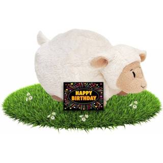 👉 Knuffel pluche wit Verjaardag Schaapje/lammetje Liggend 26 Cm - Incl. Gratis Verjaardagskaart 8719538615403