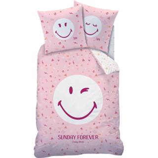 👉 Dekbedovertrek roze katoen Smiley World Sunday - Eenpersoons 140 X 200 Cm 3272760463556