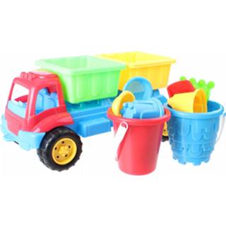 👉 Strandset blauw rood kunststof Eddy Toys Vrachtwagen Met Blauw/rood 35 Cm 9-delig 8719817396153