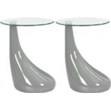 👉 Salontafel grijs glas Vidaxl Salontafels 2 St Met Rond Glazen Blad Hoogglans 8719883610290
