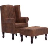 👉 Fauteuil bruin kunstleder Vidaxl En Voetenbank Chesterfield-stijl Kunstsuède 8719883568812