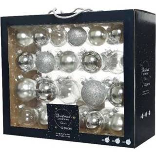 👉 Kerstbal zilveren zilver glas zilverkleurig 42x Glazen Kerstballen 5-6-7 Cm - Glans/mat/glitter/doorzichtig Kerstboomversiering 8719538922693