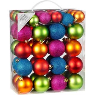 👉 Kerstbal kunststof multikleur 50x Gekleurde Mix Kerstballen Pakket 4-6 Cm - Kerstboomversiering Gekleurd 8720147055429