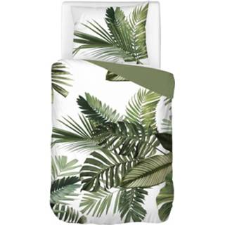 👉 Dekbedovertrek groen flanel Snoozing Palm Leaves - 1-persoons (140x200/220 Cm + 1 Sloop) 8719151086413