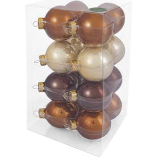 👉 Kerstbal glas bruin senioren Decosy Kerstballen (8cm) Box 16 Stuks Opal Natural Combi 8719323089419