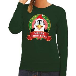 👉 Sweater groen katoen vrouwen Foute Kersttrui / Pinguin - Merry Christmas Voor Dames 2xl (44) 8720147296402