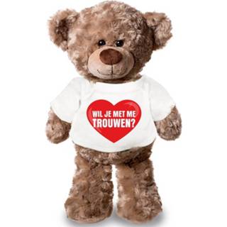 👉 Knuffelbeer polyester bruin Met Huwelijksaanzoek Hart T-shirt 43 Cm - Wil Je Me Trouwen 8720147221305