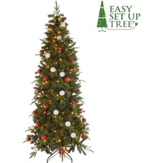 👉 Kerstboom rood polyethyleen groen Met Versiering Easy Set Up Tree® Led Avik Decorated Red 210 Cm - Luxe Uitvoering 310 Lampjes 8719323084605