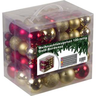 👉 Kerstbal bordeaux plastic kunststof goud goudkleurig Kerstballen Set - 120 Ballen / Goud/bordeaux 7434034259241
