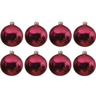 👉 Kerstbal magenta roze glans glas 8x Fuchsia Glazen Kerstballen 10 Cm - Glans/glanzende Kerstboomversiering 8720147524338