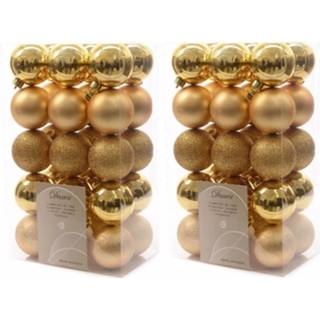 👉 Kerstbal gouden kunststof 60x kerstballen 6 cm mix