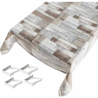 👉 Tafelkleed houten kunststof multikleur Buiten Tafelkleed/tafelzeil Planken Print 140 X 170 Cm Met 4 Tafelkleedklemmen - Tuintafelkleed Tafeldecoratie 8720147357905