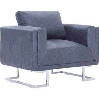 👉 Fauteuil grijs kunstleder Vidaxl Kubus Kunstsuède 8719883588384