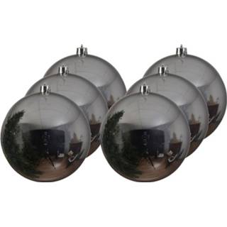 👉 Kerstbal zilveren kunststof glans zilverkleurig 6x Grote Kerstballen Van 14 Cm - Kerstboom Versiering 8720147643084