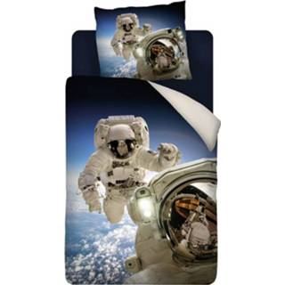👉 Dekbedovertrek katoen multikleur Snoozing Astronaut - 1-persoons (140x200/220 Cm + 1 Sloop) Multi 8719151085836