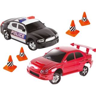 👉 Kunststof rood Happy People Politiewagen En Driftracer Rc Licht Geluid 21 Cm 4008332380117