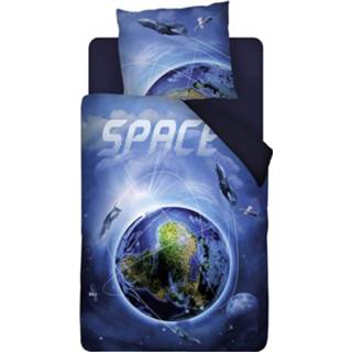 👉 Dekbedovertrek blauw katoen flanel Snoozing Space - / 1-persoons (140x200/220 Cm + 1 Sloop) 8719151085621