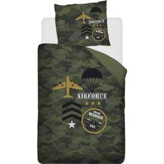 👉 Dekbedovertrek groen katoen flanel Snoozing Airforce - / 1-persoons (140x200/220 Cm + 1 Sloop) 8719151085713