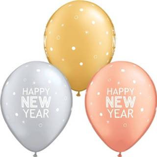 👉 Ballon 25x Gekleurde Qualatex Happy New Year ballonnen 28 cm