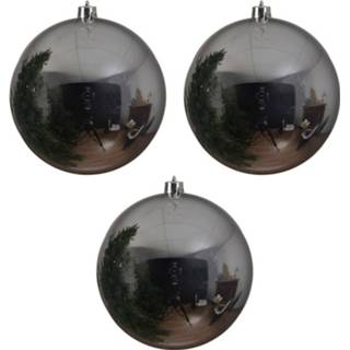 👉 Kerstbal zilveren kunststof glans zilverkleurig 3x Grote Kerstballen Van 20 Cm - Kerstboom Versiering 8720147521382