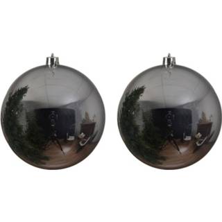 👉 Kerstbal zilveren kunststof glans zilverkleurig 2x Grote Kerstballen Van 20 Cm - Kerstboom Versiering 8720147521368