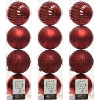 👉 Kerstbal kunststof plastic rood 12x Kerstrode Kerstballen 10 Cm - Mix Onbreekbare Kerstboomversiering Kerstrood 8720147504521