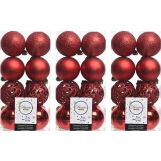 👉 Kerstbal rode rood kunststof plastic 48x Kerst Kerstballen 6 Cm - Mix Onbreekbare Kerstboomversiering 8720147504194