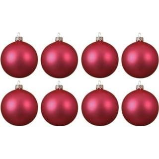 👉 Kerstbal magenta roze glas 8x Fuchsia Glazen Kerstballen 10 Cm - Mat/matte Kerstboomversiering 8720147523973