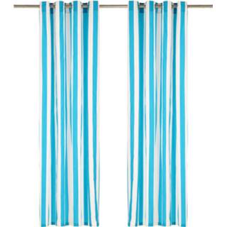 👉 Gordijn blauwe metalen stof blauw Vidaxl Gordijnen Met Ringen 2 St 140x175 Cm Streep 8719883688732