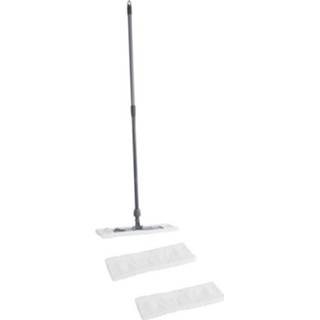 👉 Telescoopstang Vloermopset Met Telescoopsteel En 3x Microvezelmop / Vlakmop 45 X 15 Cm - Schoonmaakartikelen Vloerreinigers 8720147714562